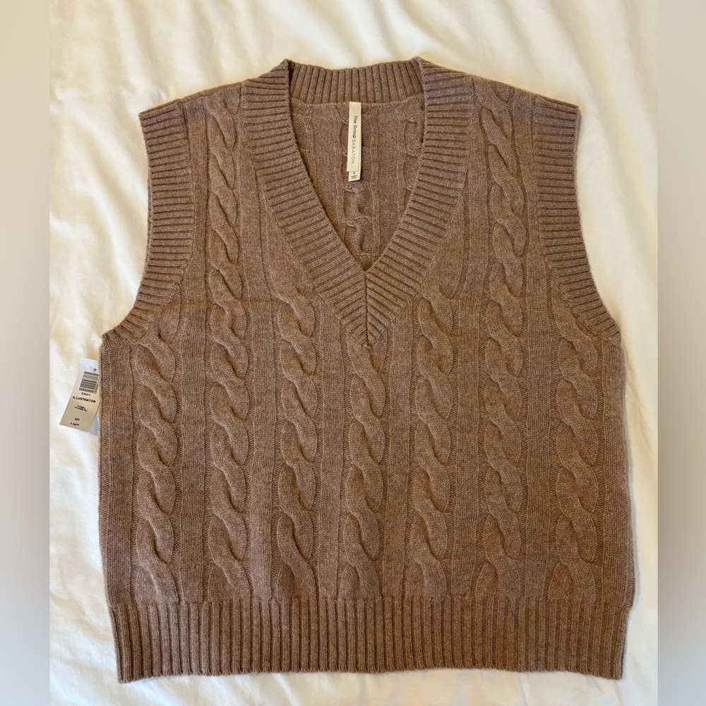 Babaton Brown Cable Knit Sweater Vest 100% wool